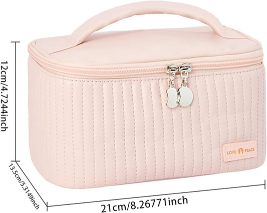 Makeup Travel Bag with Zipper 8.4*5.4 Inch Pu Leather Waterproof Portable Pouch Open Flat Womens Travel Toiletry Bag Travel for Women for Women Wife Girlfriend Valentines Day Gifts