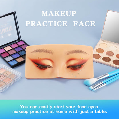 Makeup Practice Face Board, 3D Reusable Silicone Makeup Mannequin Face with 5PCS Makeup Brush, Eye Makeup Practice Face for Makeup Beginner or Professional Enthusiasts